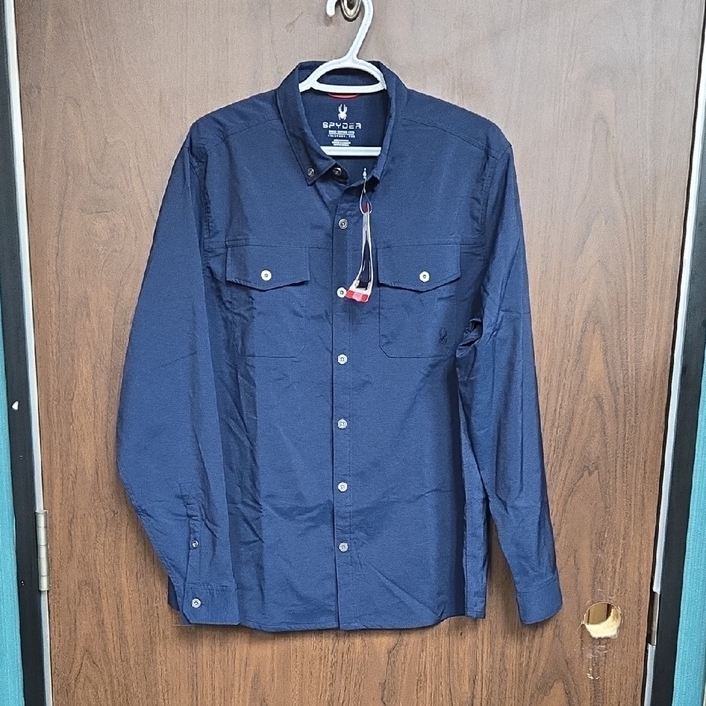 Spyder Size M Navy Lightweight Casual Button Down Shirt